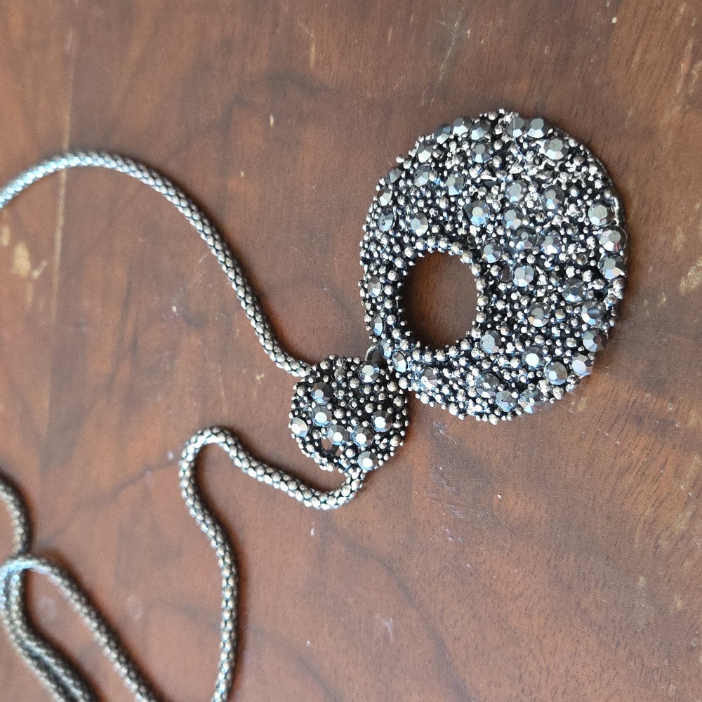 Hematite Crystal Pendant with Long Chain